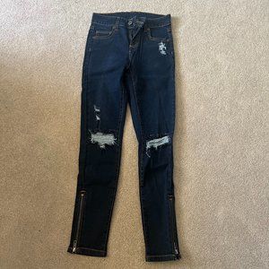Carmar Ripped Skinny Jeans w/ Zipper on Bottom, Size 24, Dark Wash